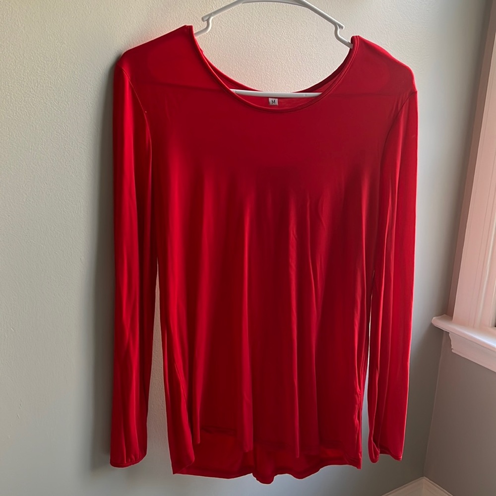 Red Basic Sheer Tunic Top